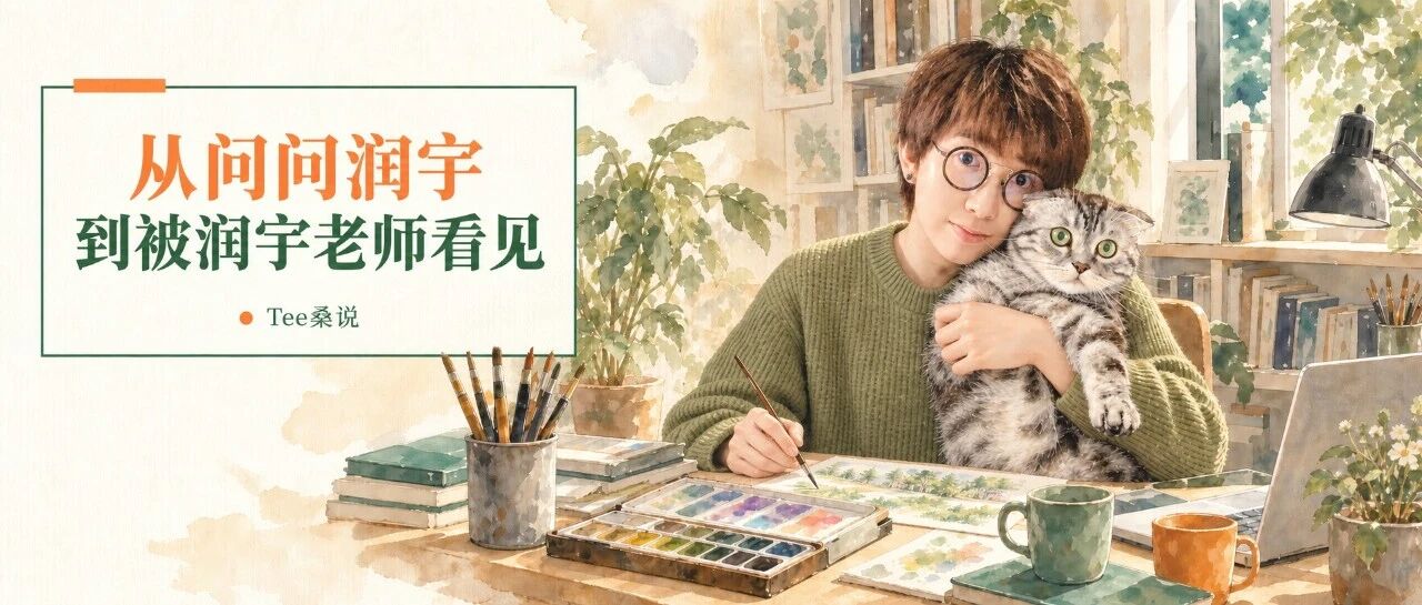 Tee桑抱着三木拿画笔，题字从问问润宇到被润宇老师看见